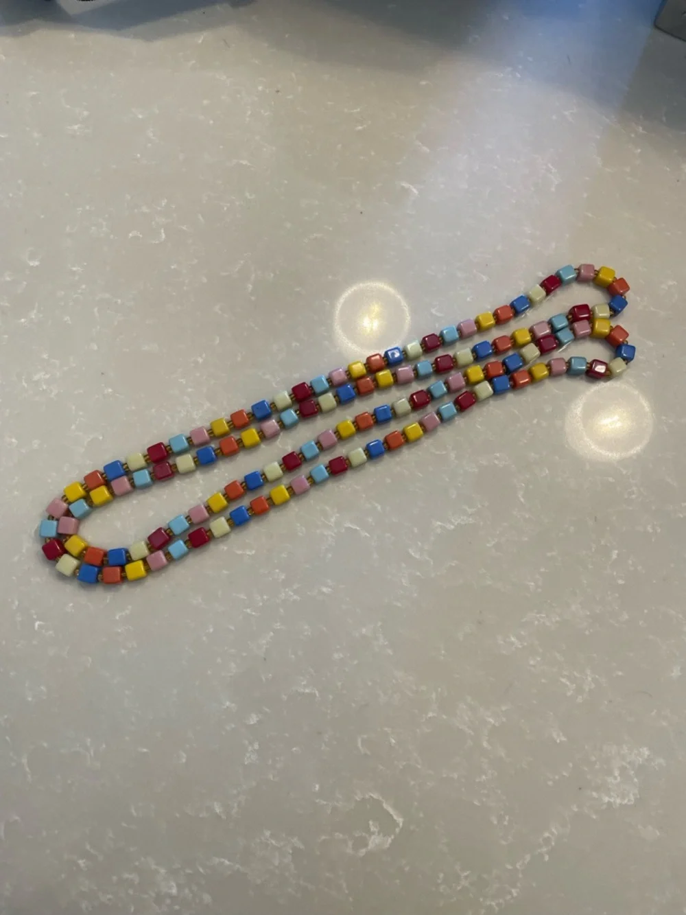 Vintage Multicolor Tile Bead Necklace - Blue, Yellow, Pink, Red, Orange, Cream - Picture 3 of 4